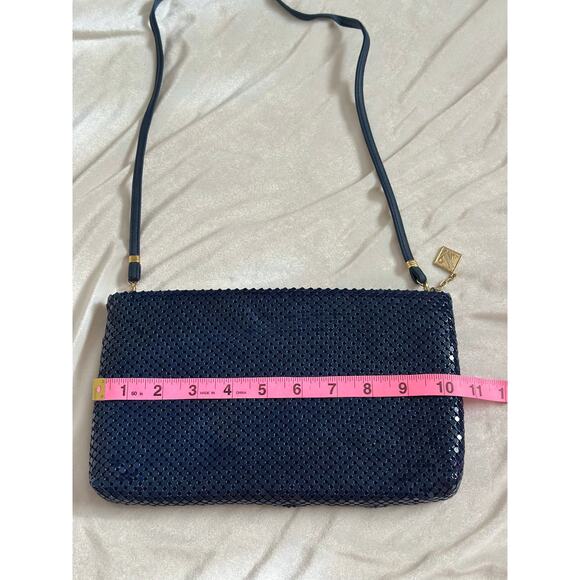 Vintage Navy Blue Crossbody Purse Chainmaille Whiting & Davis Aluminum Mesh Gold - Picture 7 of 13